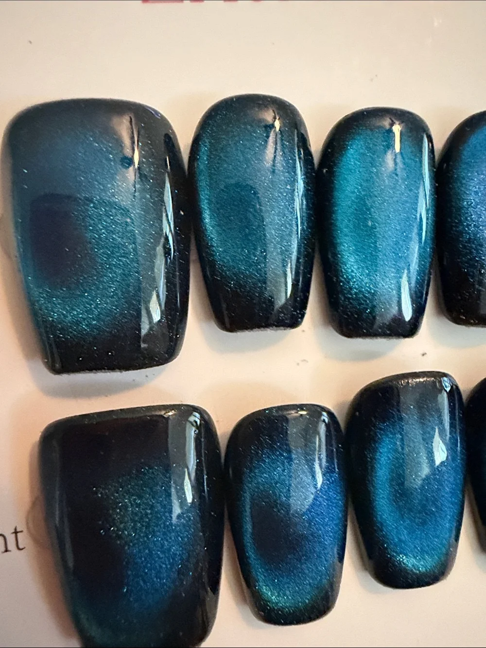 Blue Cateye handmade acrylic Press-On Nails